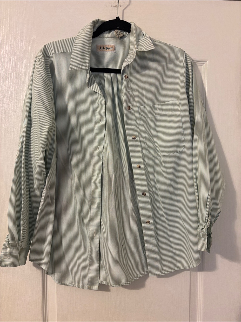 Vintage L.L. Bean Women’s Mint Green Thin-Stripe Button-Down Shirt